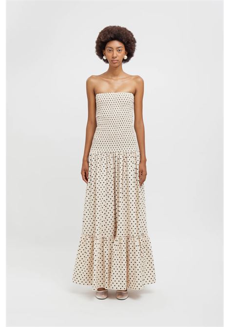 Weili Zheng long smocked bandeau cotton muslin dress with polka dots WEILI ZHENG |  | S26DL13PD03